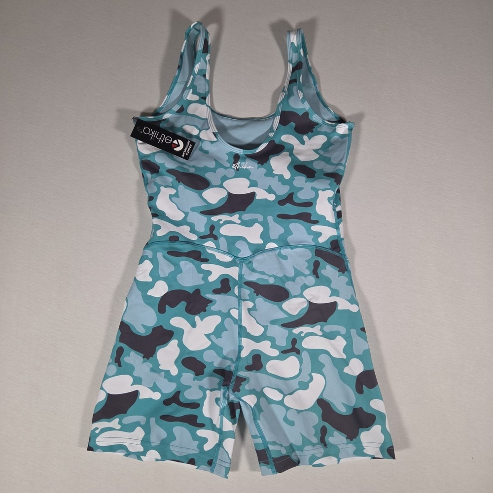 Ethika Bikershort Romper Womens M Blue Camo‎ Sleeveless Bodysuit Stretch New